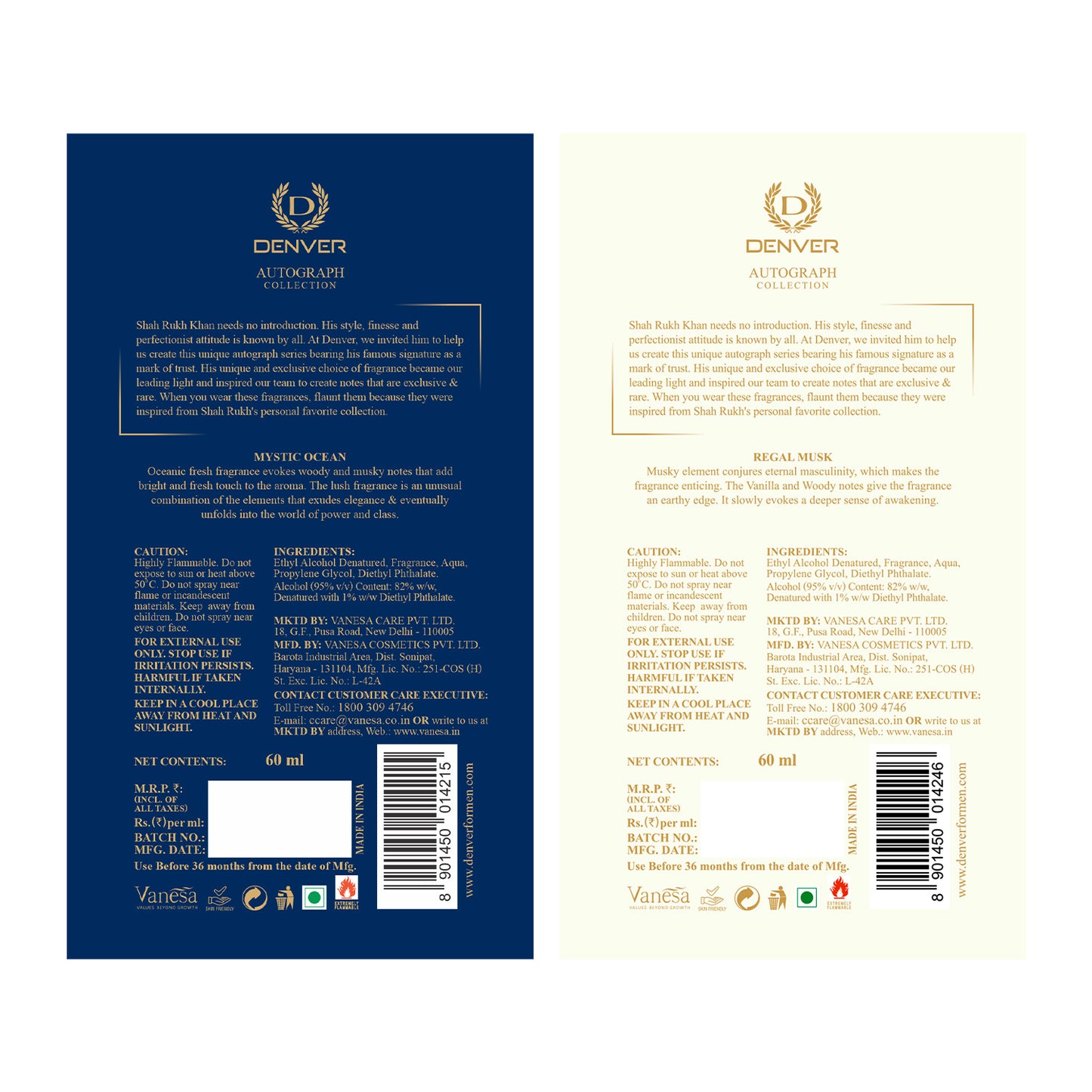 DENVER Pack of 2 SRK Autograph Perfume (Regal Musk + Mystic Ocean) - 60ml Each