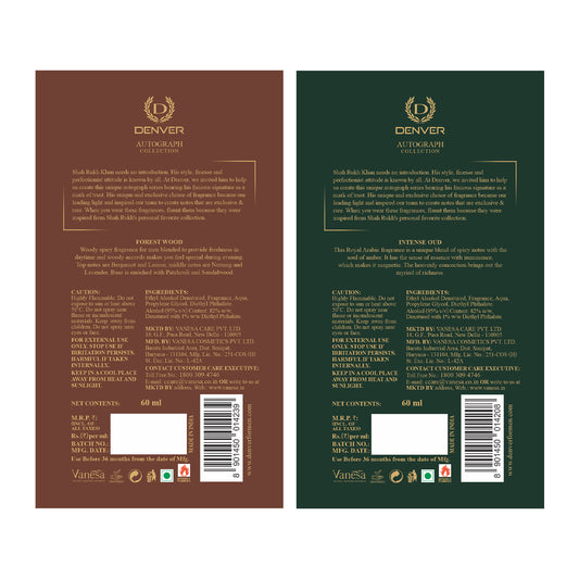 DENVER Pack of 2 SRK Autograph Perfume (Intense Oud + Forest Wood) - 60ml Each
