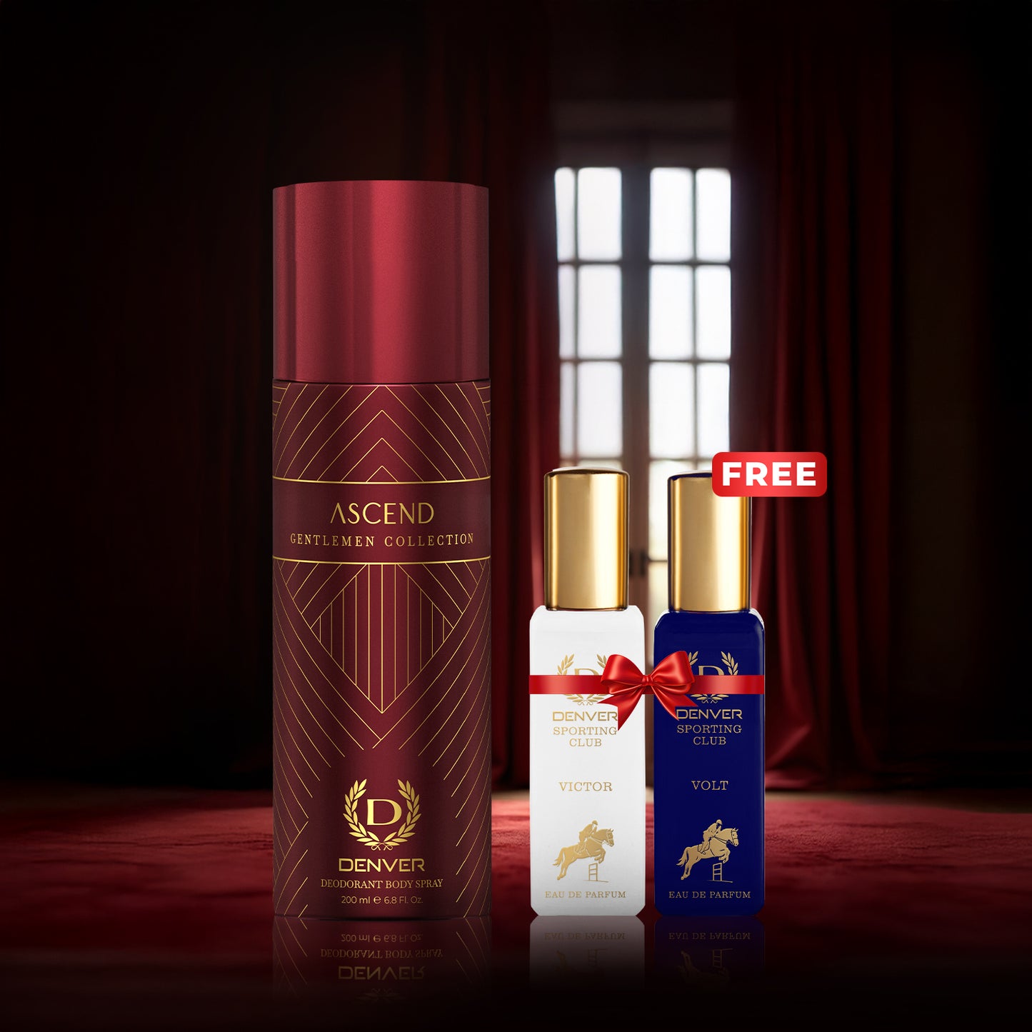 DENVER Gentlemen Ascend Deo 200ml| Free Victor & Volt Perfumes 20ml Each