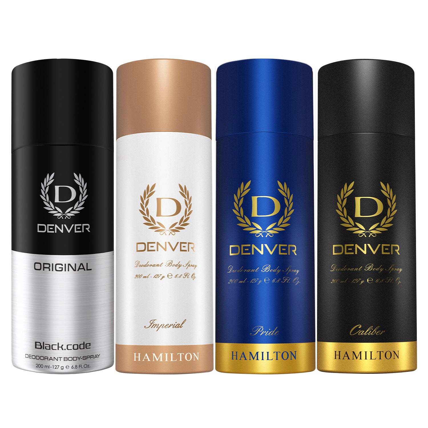 Pack of 4 Deos (Black Code Original + Imperial + Pride + Caliber) - 200ml Each