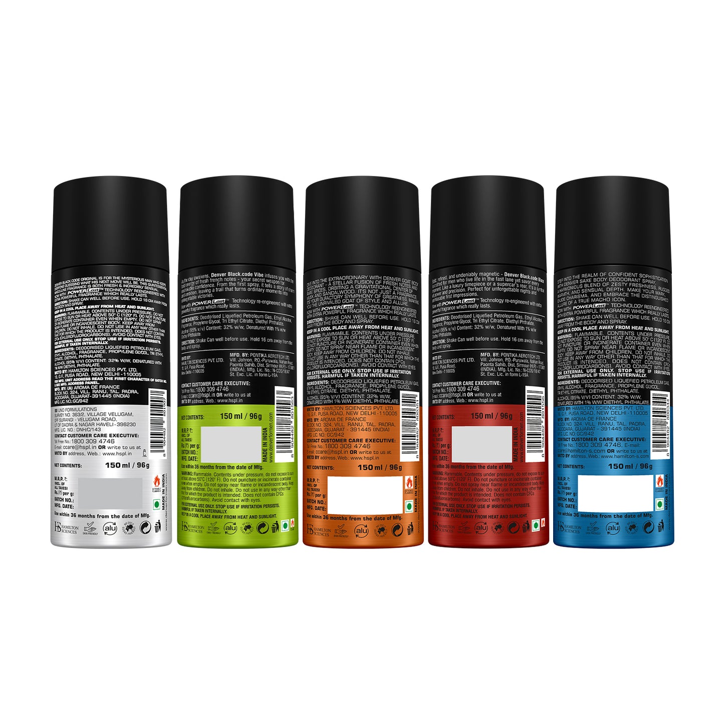 Denver Pack of 5 Deos (Black Code Original + Vibe + Blaze + Goat + Saxe) - 150ml Each