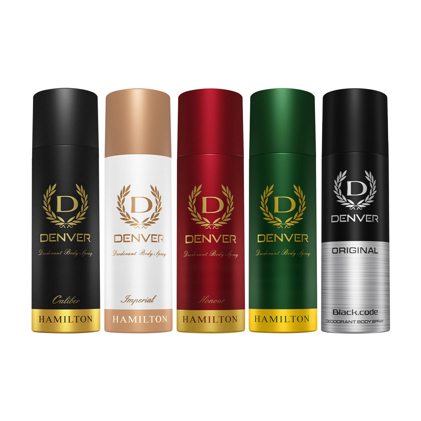 Denver Pack of 5 Nano Deos (Caliber + Imperial + Honour + Hamilton + Black code ORIGINAL) - 50ml Each
