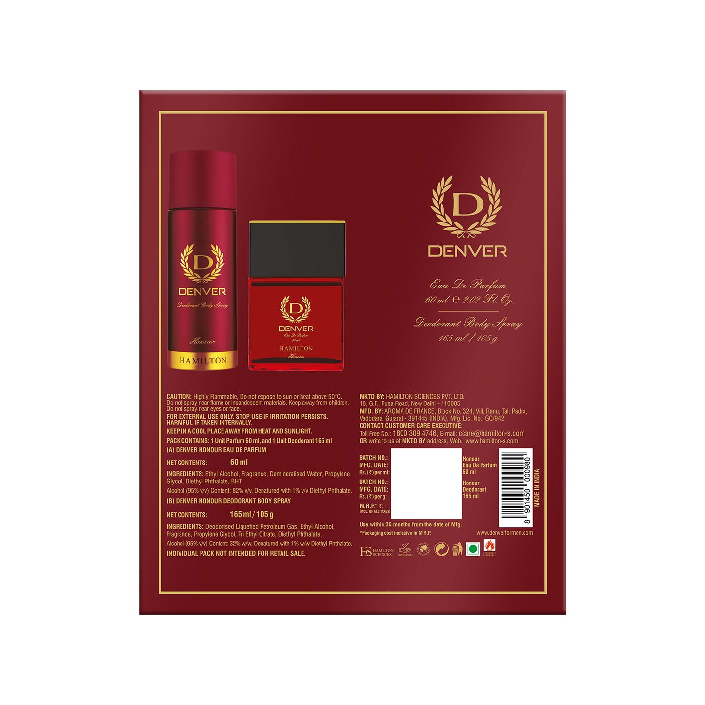 Honour Premium Gift Pack | 60 ML Perfume | 165 ML Deodorant | DENVER