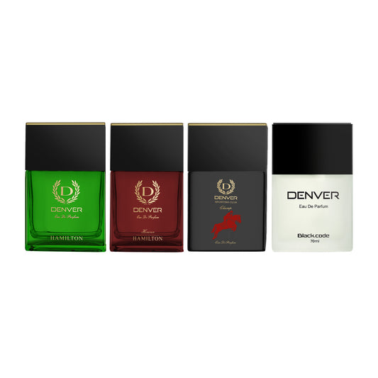 Denver Pack of 4 Perfumes (Hamilton + Champ+ Black Code + Honour) - 70ml Each