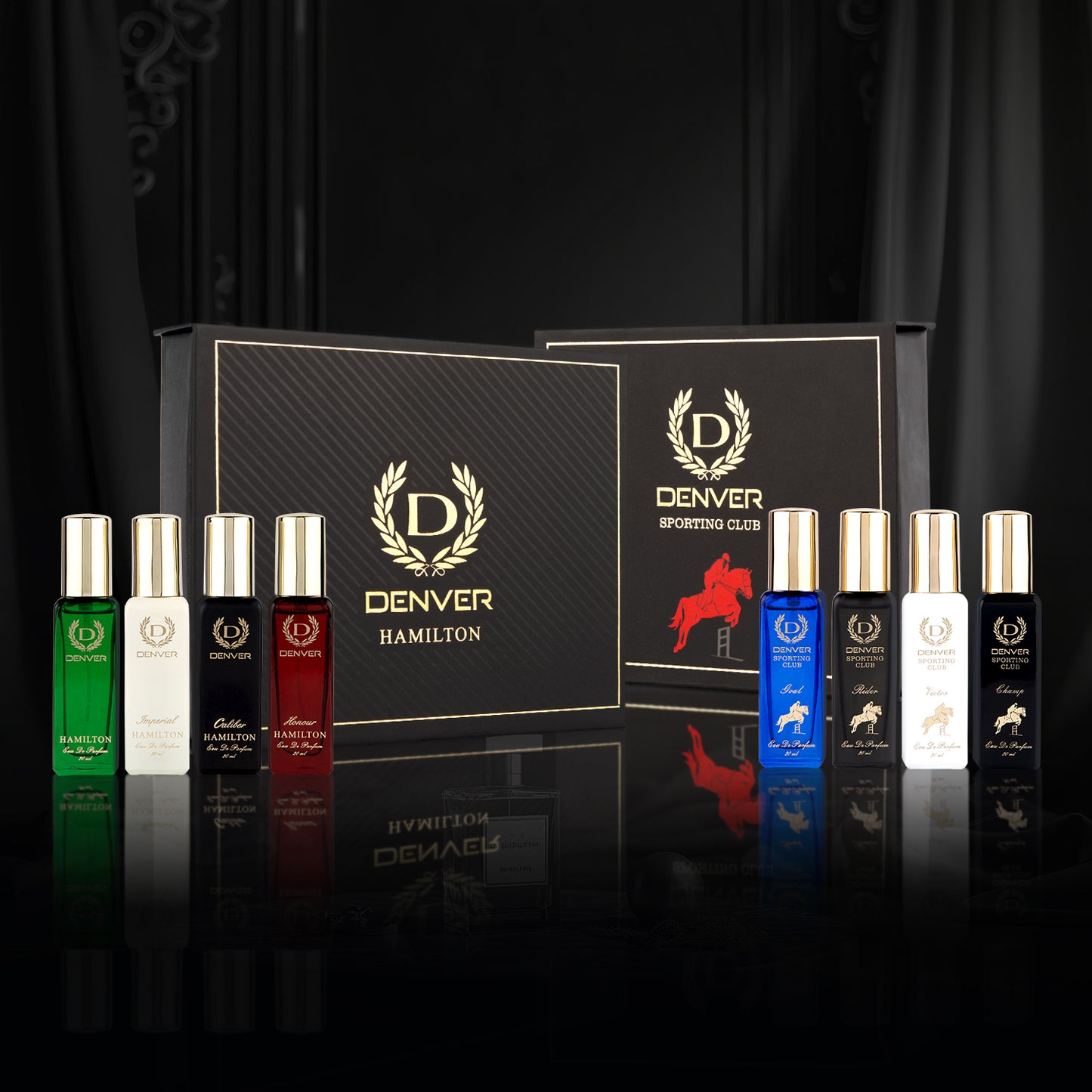 Denver Pack of 8 Mini Perfumes (Hamilton and Sporting Club Gift Sets)