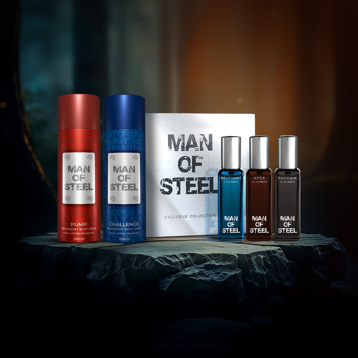 Pack of 2 MOS Deos (Pump + Challenge) 200ml Each | Free MOS Exclusive Gift Set 3x20ml