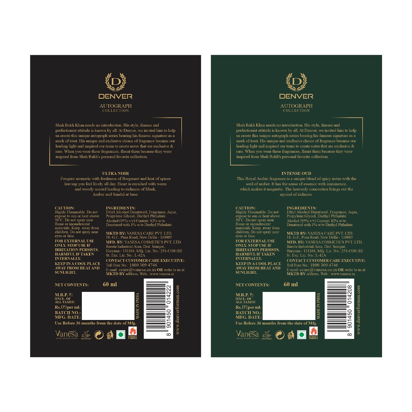 Pack of 2 SRK Autograph Perfumes (Intense Oud + Ultra Noir) - 60ml Each