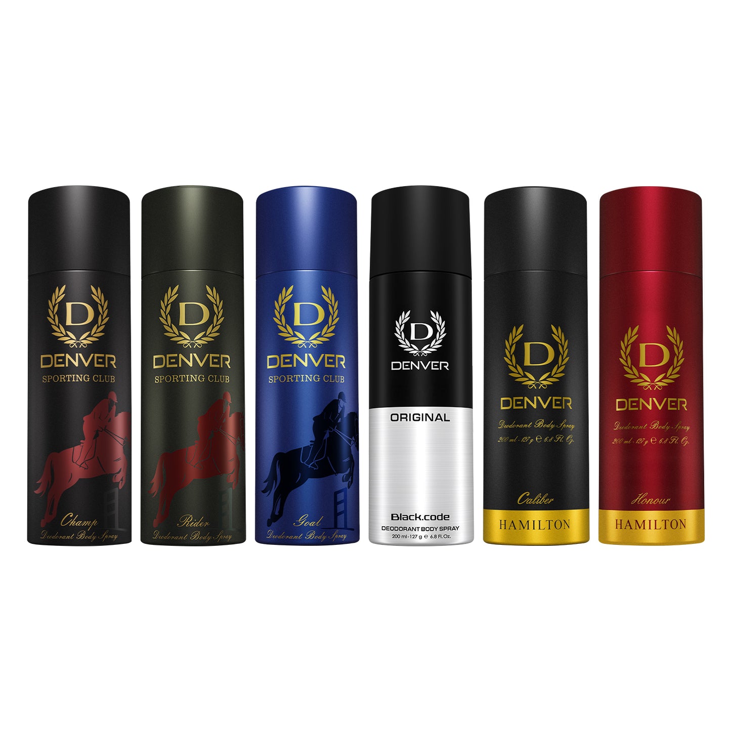 Pack of 6 Deos (Champ + Rider + Goal + Black Code Original + Caliber + Honour) - 200ml Each