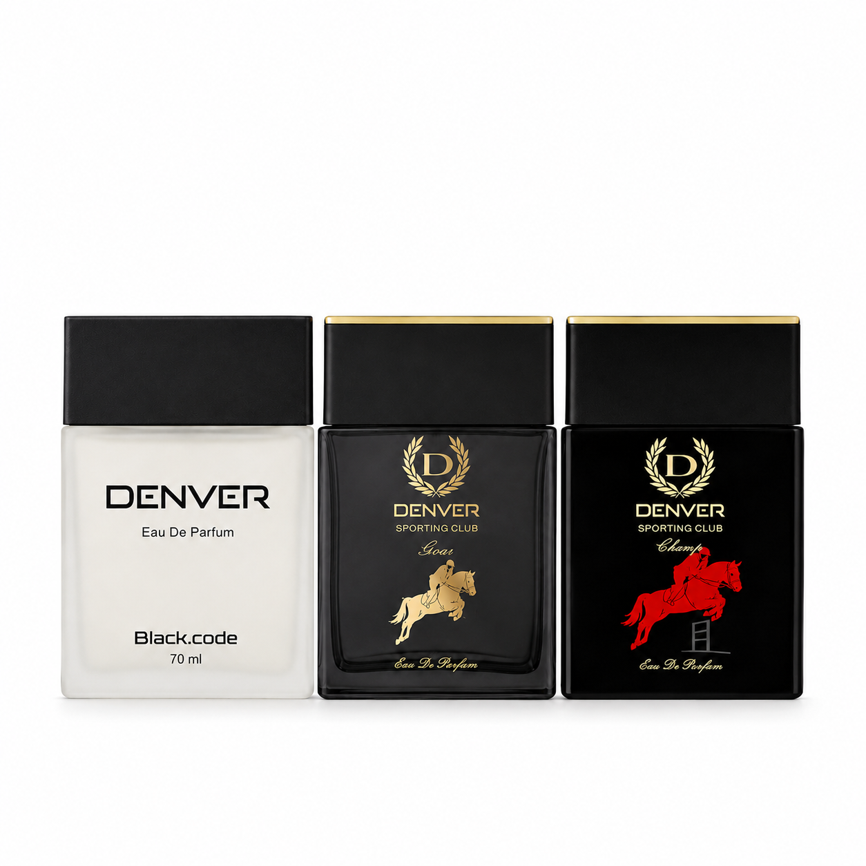 Pack of 3 Perfumes (Black Code + Champ + Rider) - 70ml Each | DENVER