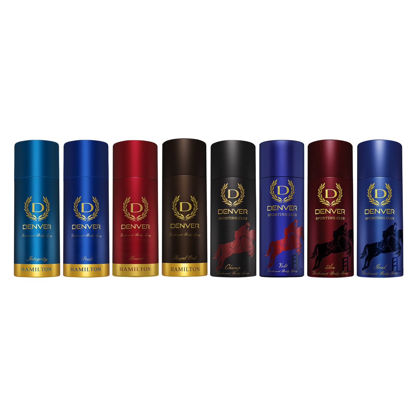Denver Pack of 8 Deos (Volt+Pride+Integrity+Honour+Royal Oud+Goal+Ace+Champ) - 150/165ml