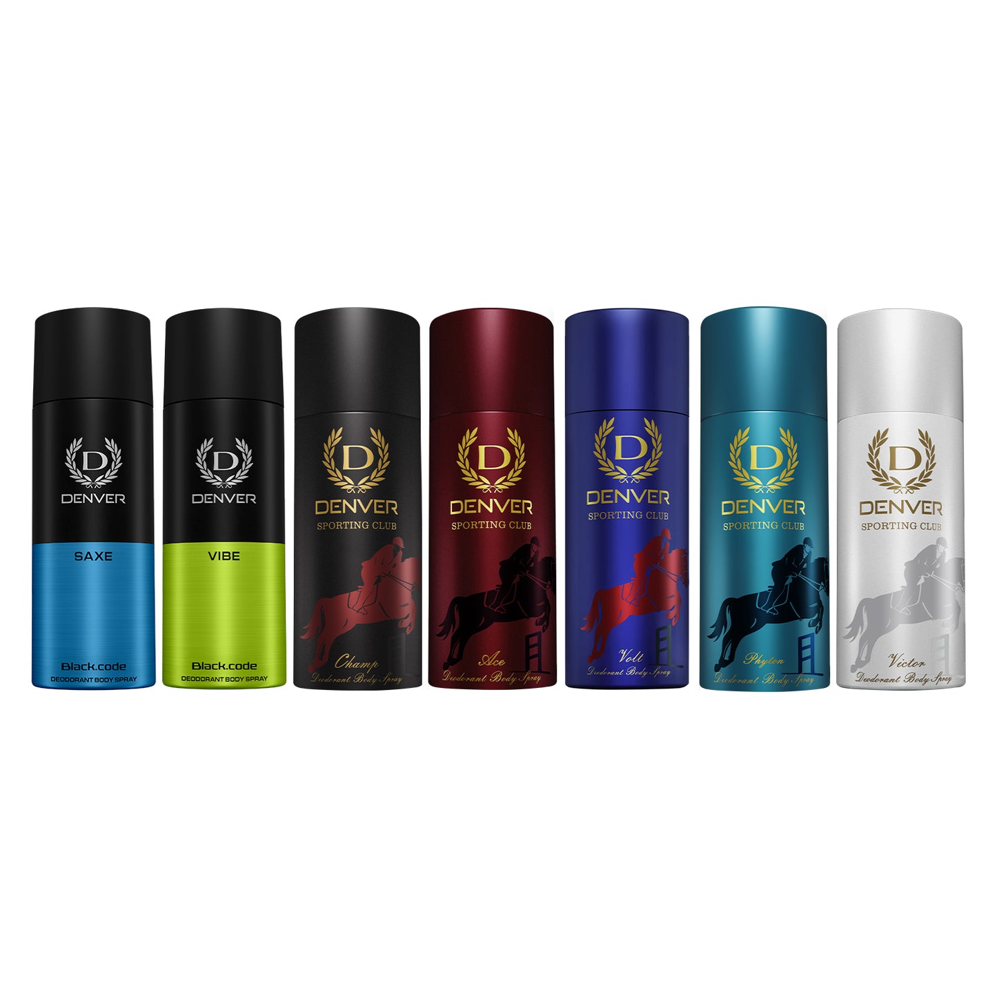 Denver Pack of 7 Deos (Saxe + Ace + Victor + Vibe + Phyton + Champ + Volt) - 150/165ml Each