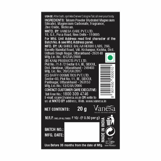 Denver Black Code Cologne Talc Back Side