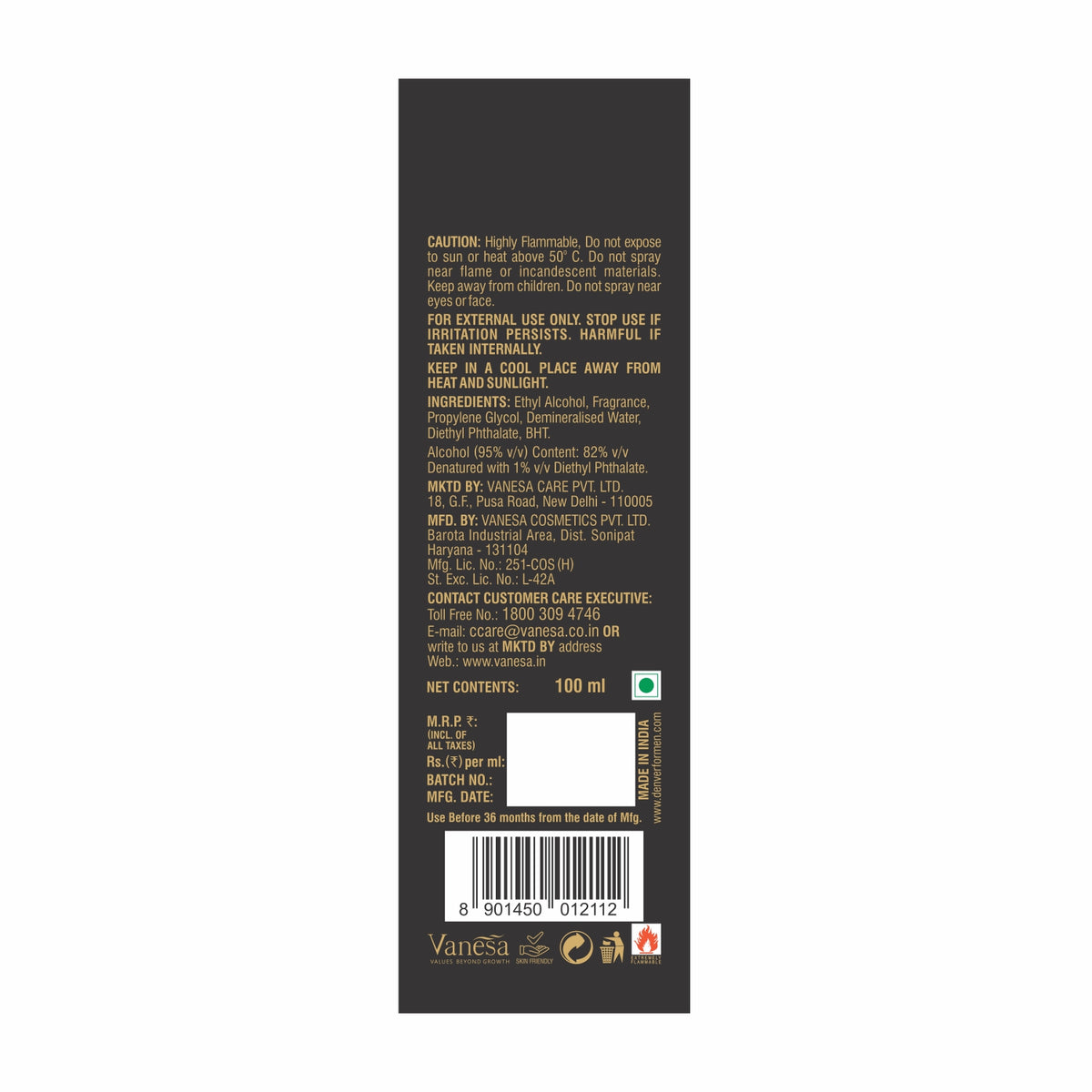 Denver Caliber Perfume Back Side