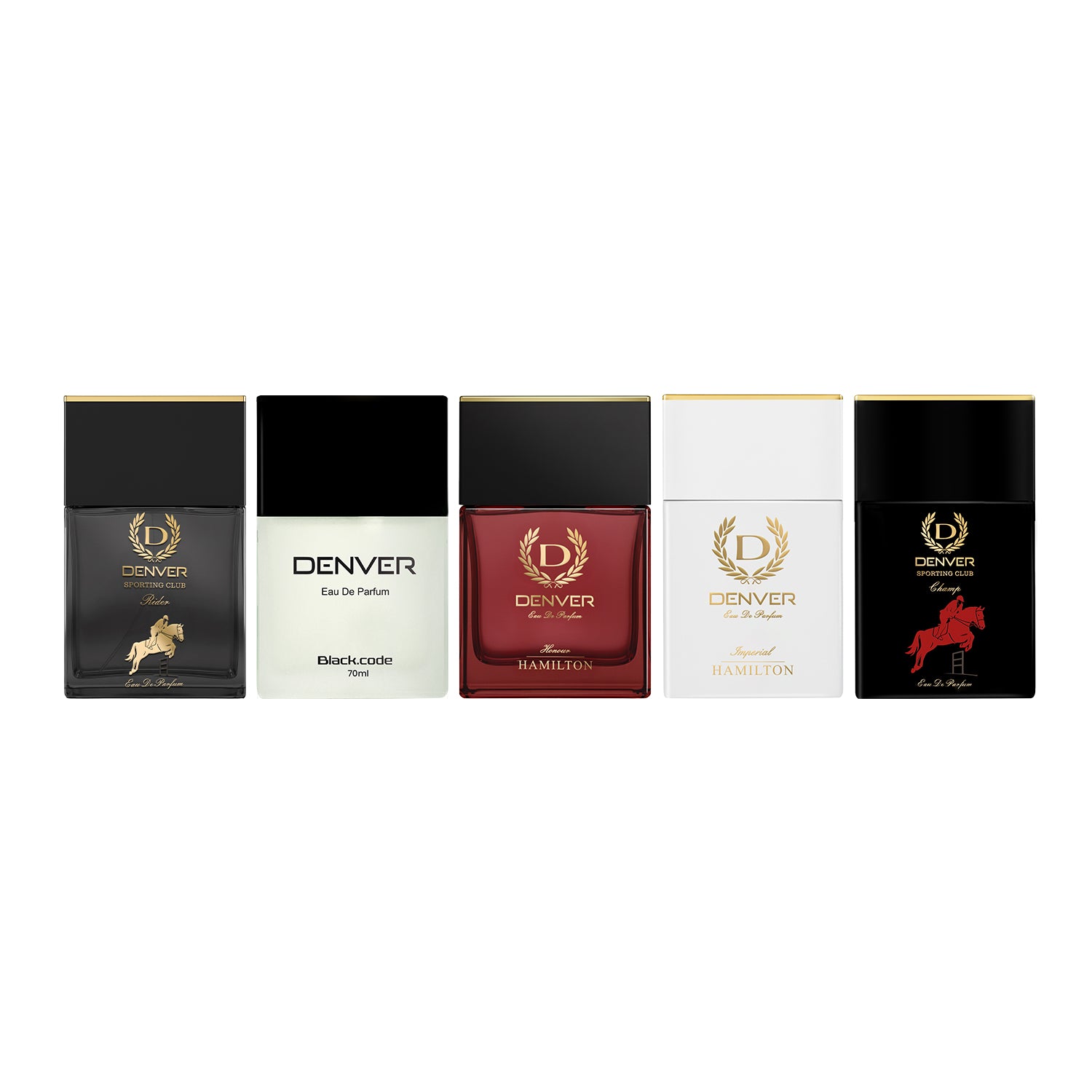 Pack of 5 Perfumes 70ml (Imperial + Black Code + Honour + Rider + Champ) - 70ml Each | DENVER