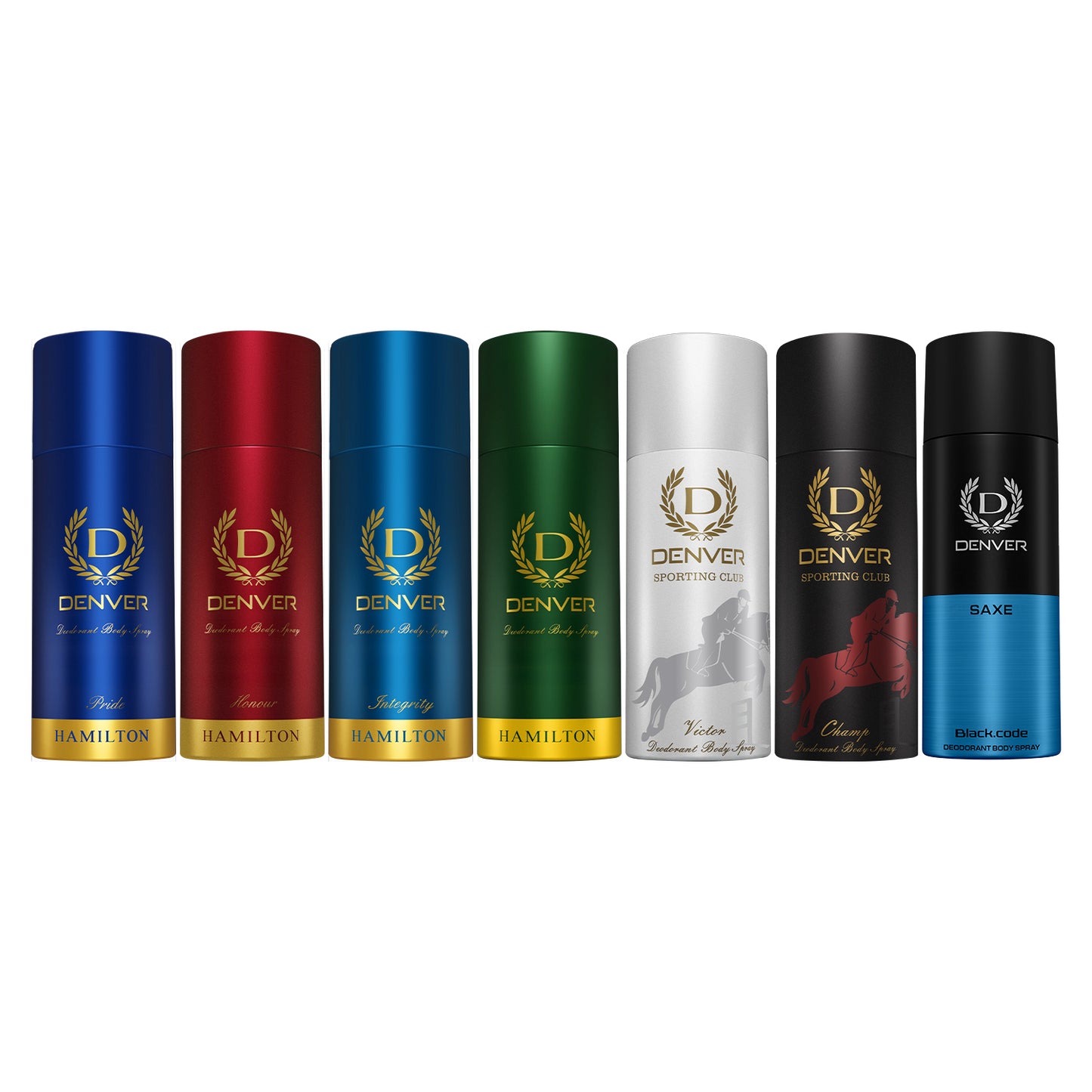 Pack of 7 Deos (Pride+Integrity+Honour+Victor+Saxe+Hamilton+Champ) - 150/165ml Deodorant | DENVER