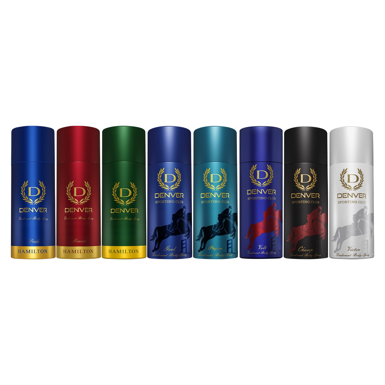 Pack of 8 Deos (Phyton + Pride + Champ + Honour + Goal + Hamilton + Volt + Victor) - 150/165ml Each
