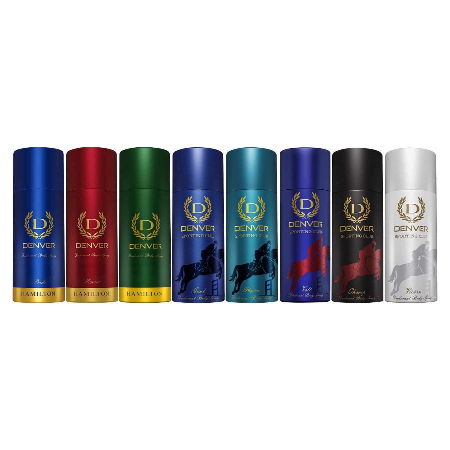 Denver Pack of 8 Deos (Phyton + Pride + Champ + Honour + Goal + Hamilton + Volt + Victor) - 150/165ml Each