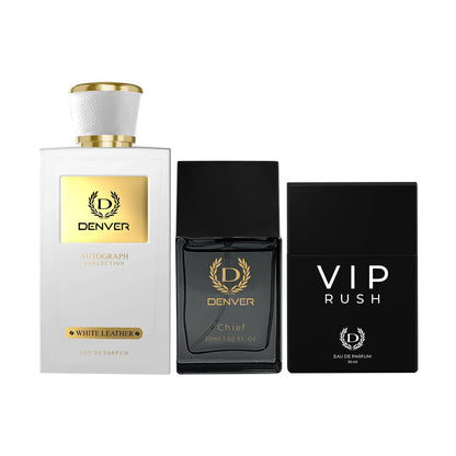 SRK Autograph White Leather Perfume 100ml | Free Chief & Vip Rush 30ml Perfume | DENVER