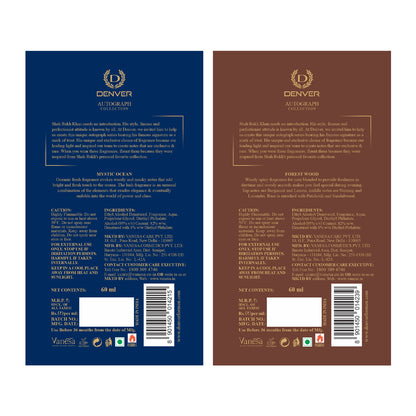 DENVER Pack of 2 SRK Autograph Perfume (Forest Wood + Mystic Ocean) - 60ml Each