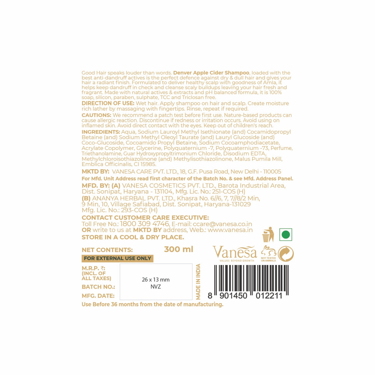 Denver Apple Cider Shampoo Back side