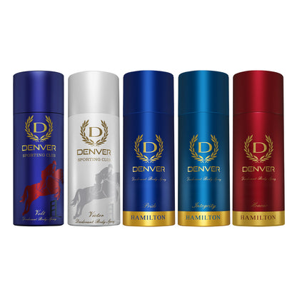 Denver Pack of 5 Deos (Volt + Honour + Integrity + Victor + Pride) - 150/165ml Each