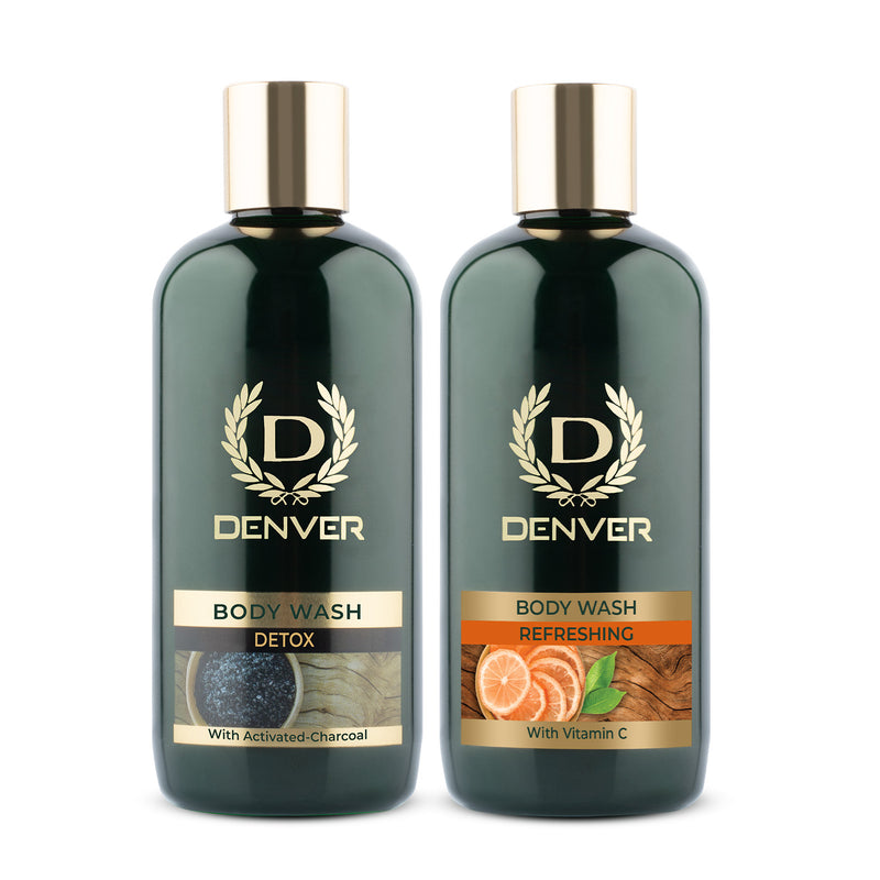 Denver Body Wash Combo Detox And Refreshing 325ml Each with Loofah
