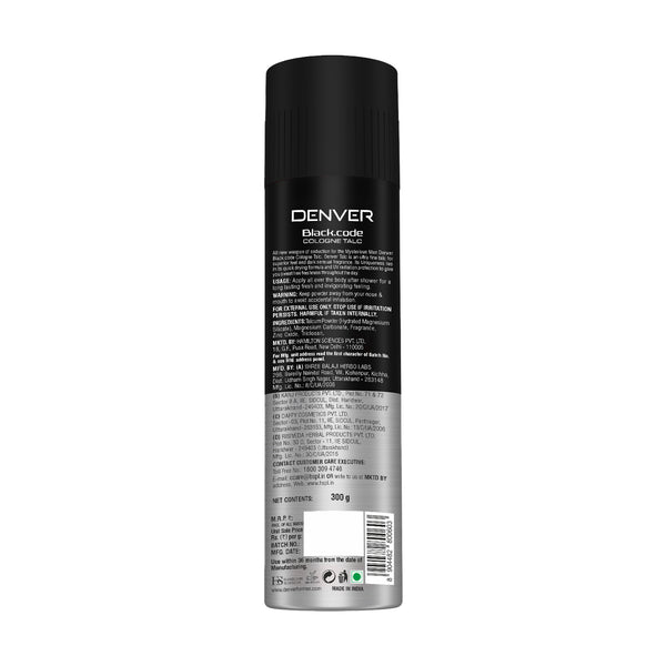 Denver Black Code Talc 300gm Back Side
