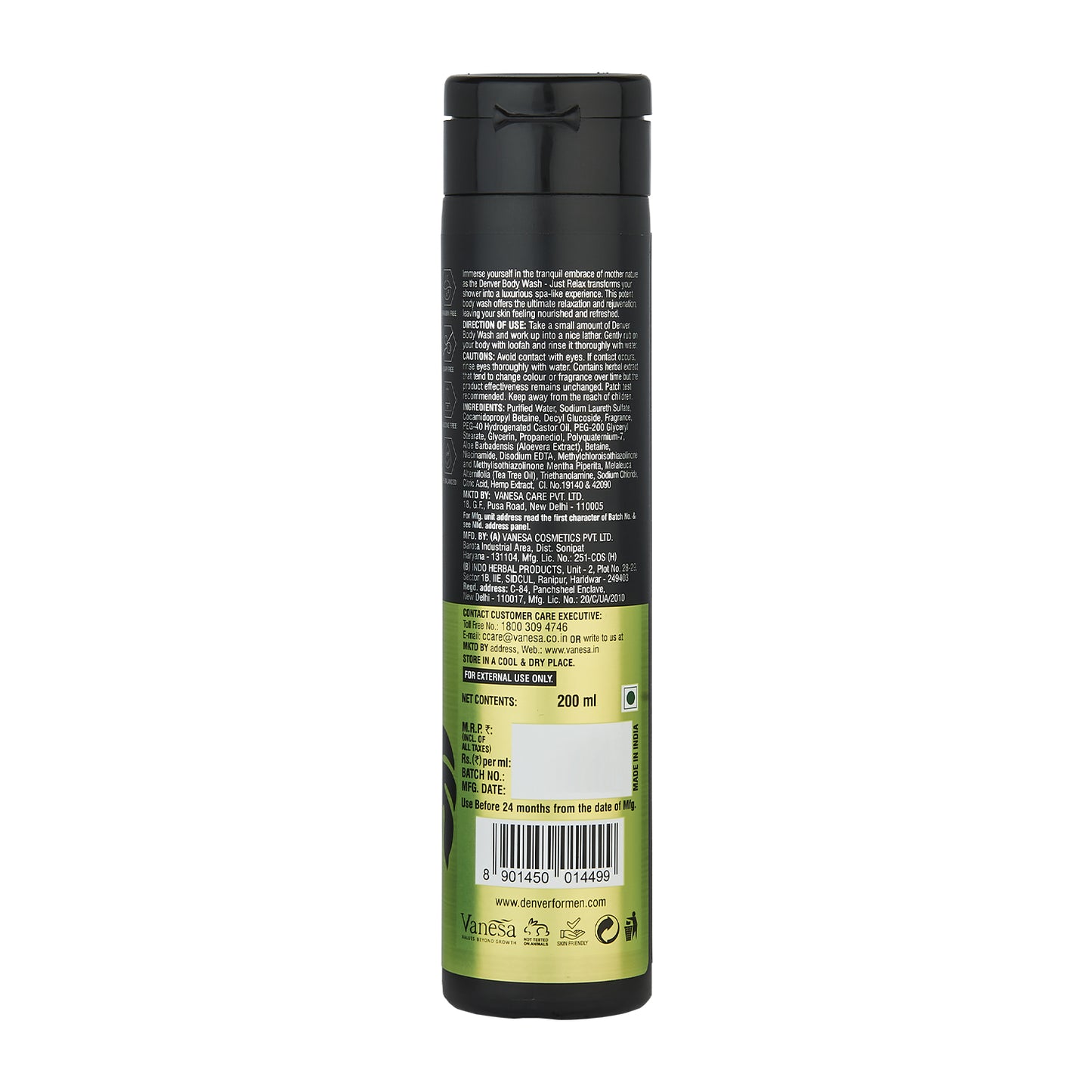 Denver Just Relax Body Wash back side