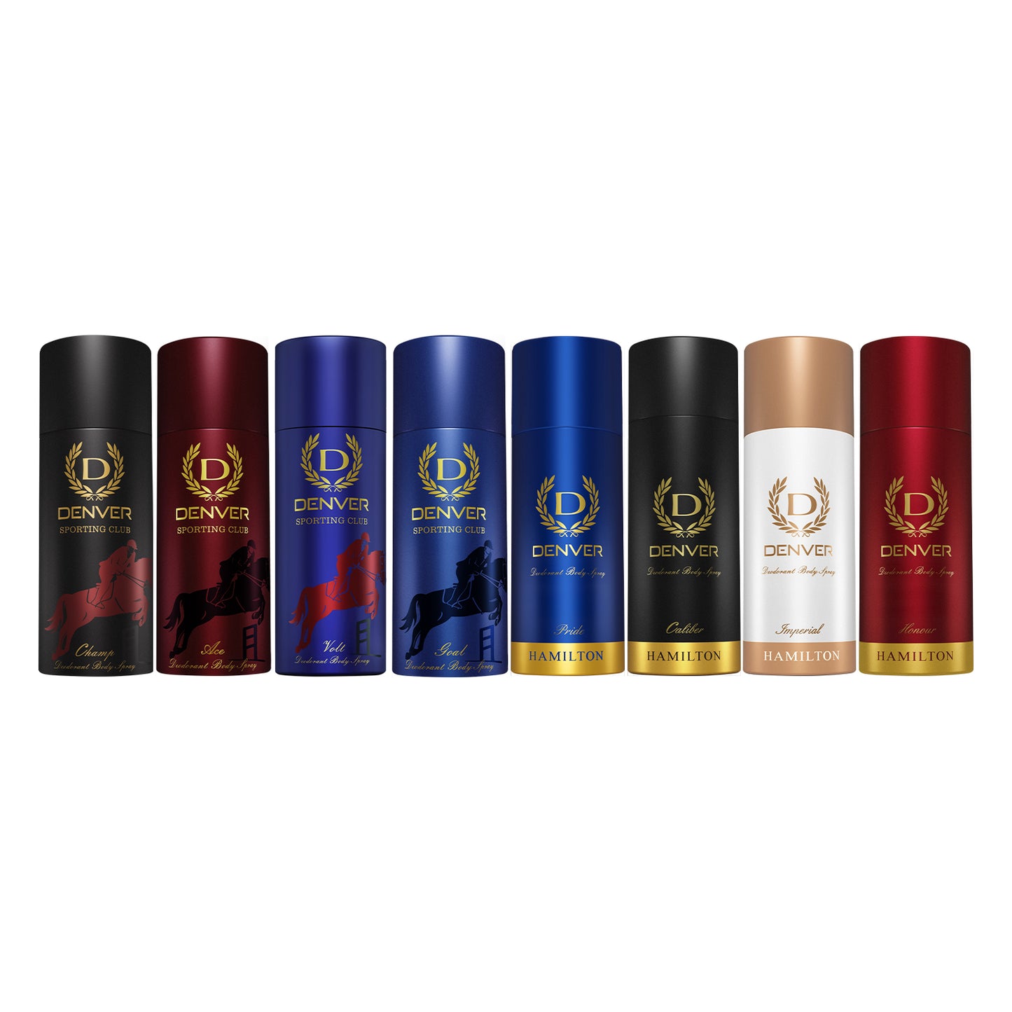Denver Pack of 8 Deos (Volt+Pride+Caliber+Honour+Imperial+Goal+Ace+Champ) - 150/165ml