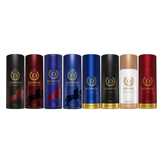 Denver Pack of 8 Deos (Volt+Pride+Caliber+Honour+Imperial+Goal+Ace+Champ) - 150/165ml