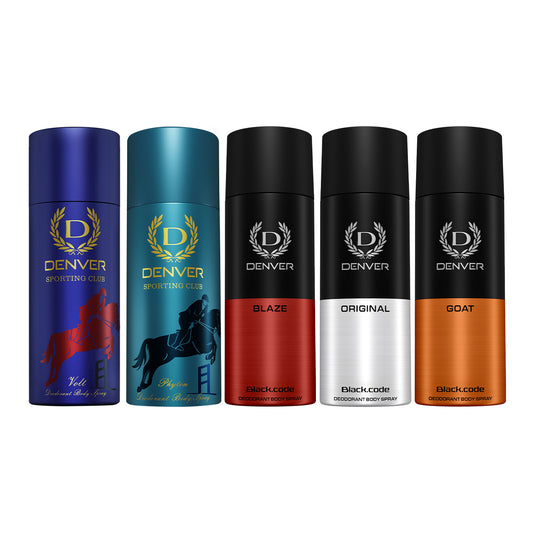 Denver Pack of 5 Deos Volt + Phyton 165ml + Black Code Original 150ml + Goat + Blaze - 150ml Each - Sale