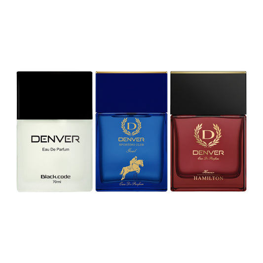 Denver Pack of 3 Perfumes (Black Code + Honour + Goal) - 70ml Each
