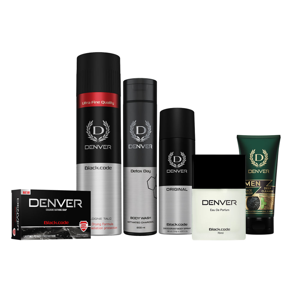 Denver Pack of 6 Black Code Grooming Products (Black code Original Deo ...