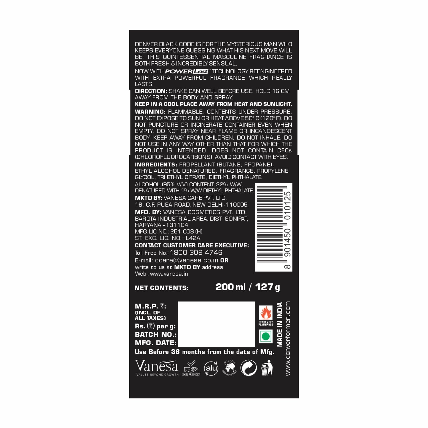 Denver Black Code Deo back Side