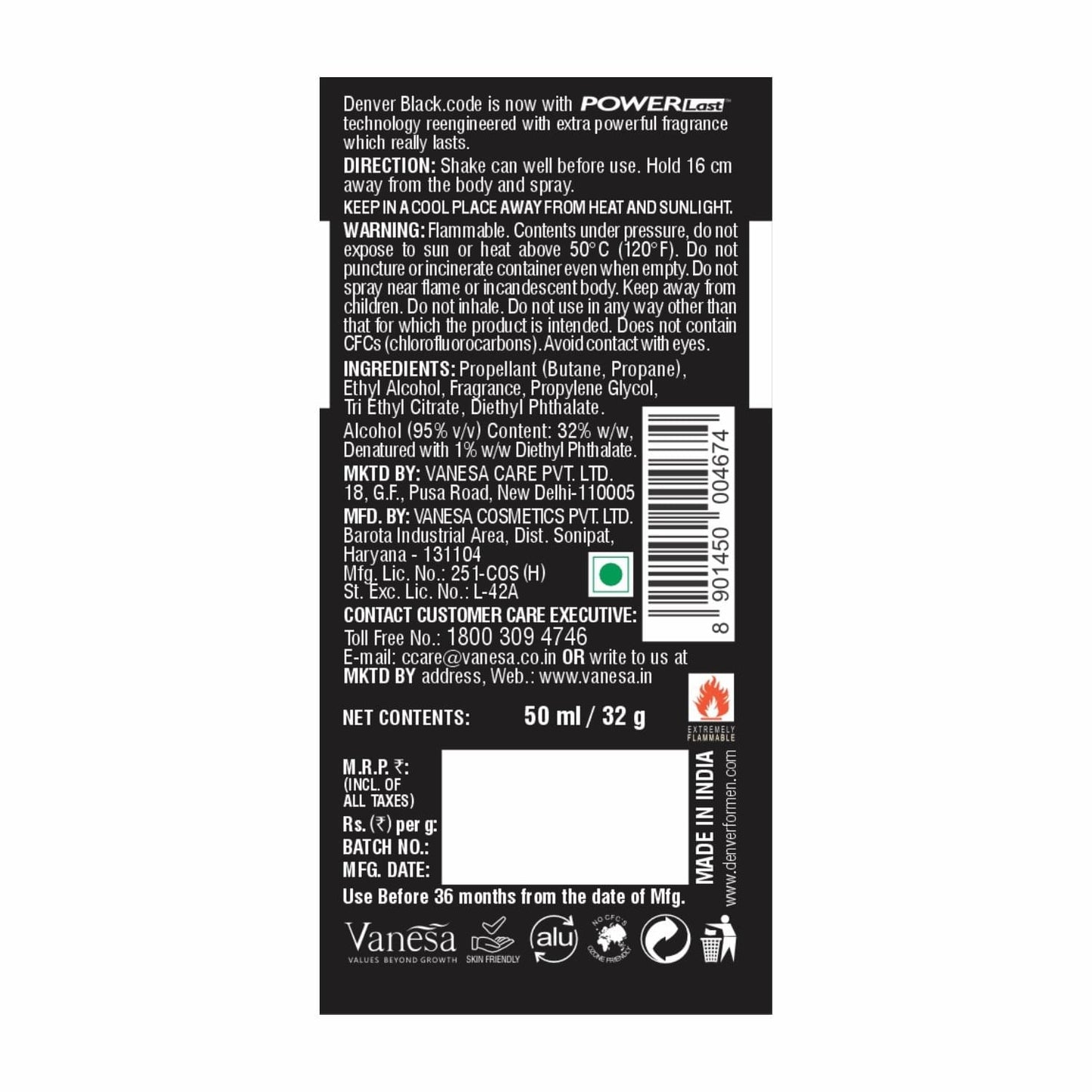 Denver Black Code Nano Deodorant 