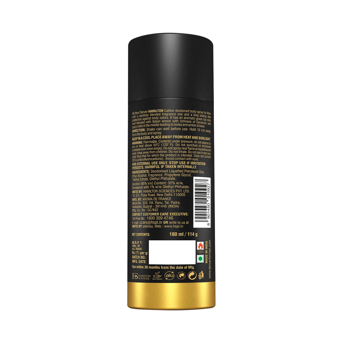 Caliber Deodorant 180ml - Back Image