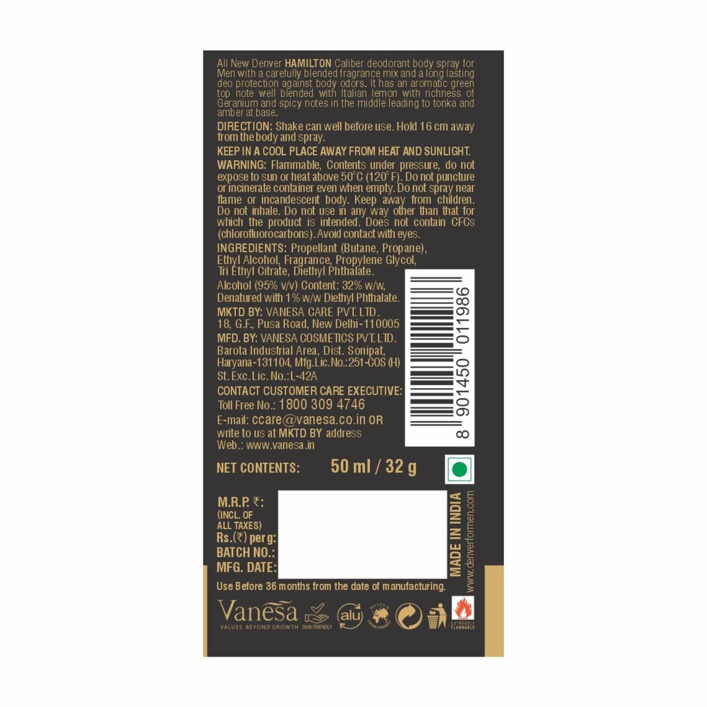 Denver Nano Caliber Deodorant Back Side