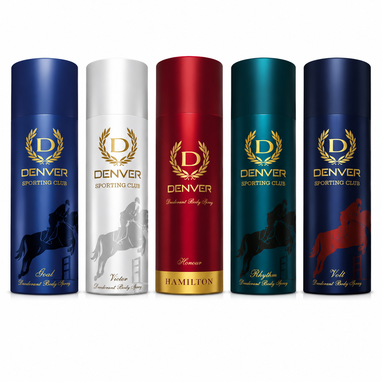 Pack of 5 Deos (Honour + Volt + Phyton + Goal + Victor) - 150/165ml Each | Denver - Sale