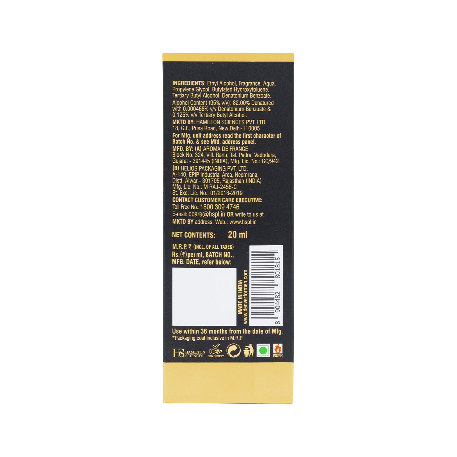 Caliber Perfume 20ml - Back Image