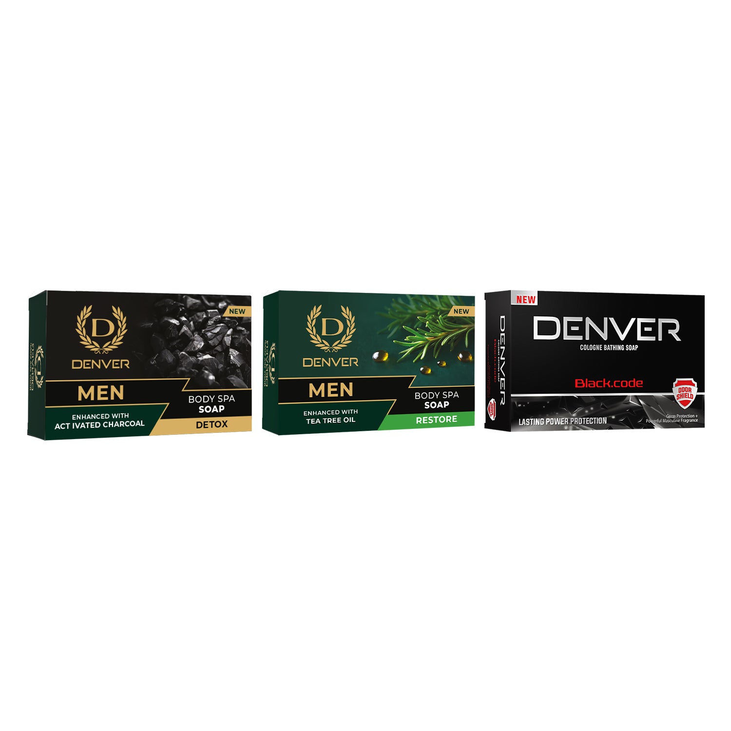 Pack of 3 Soaps (Detox + Restore + Black Code Cologne) - 125gm Each