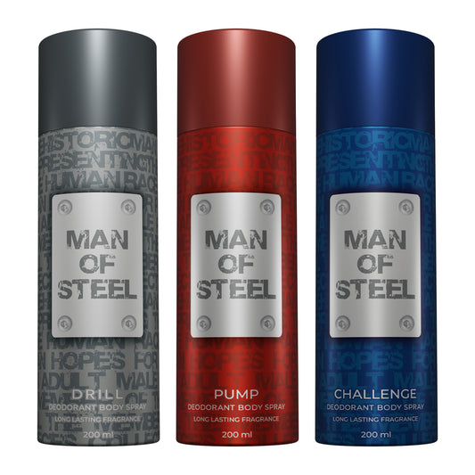 Pack of 3 Man of Steel Deos (Drill + Pump + Challenge) 200ml -SALE