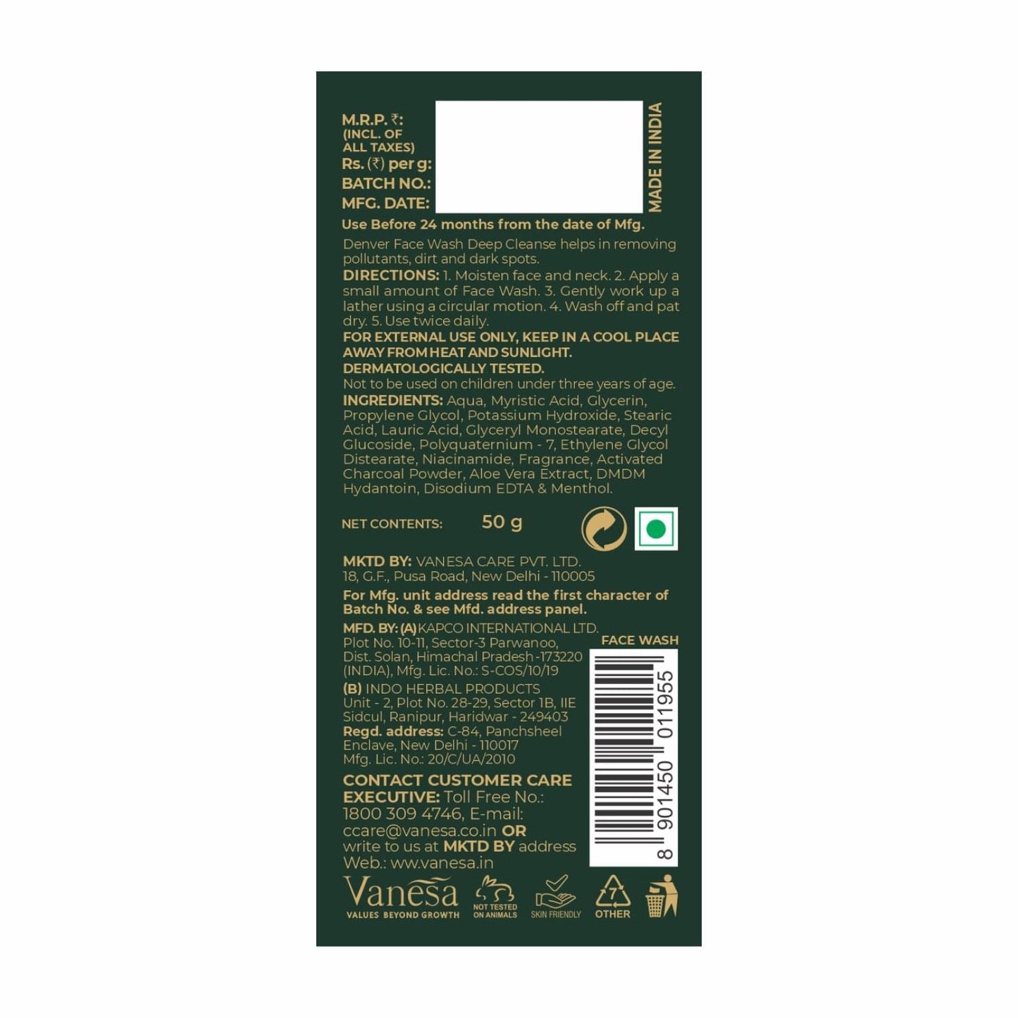 Denver Deep Cleanse Face Wash Back Side