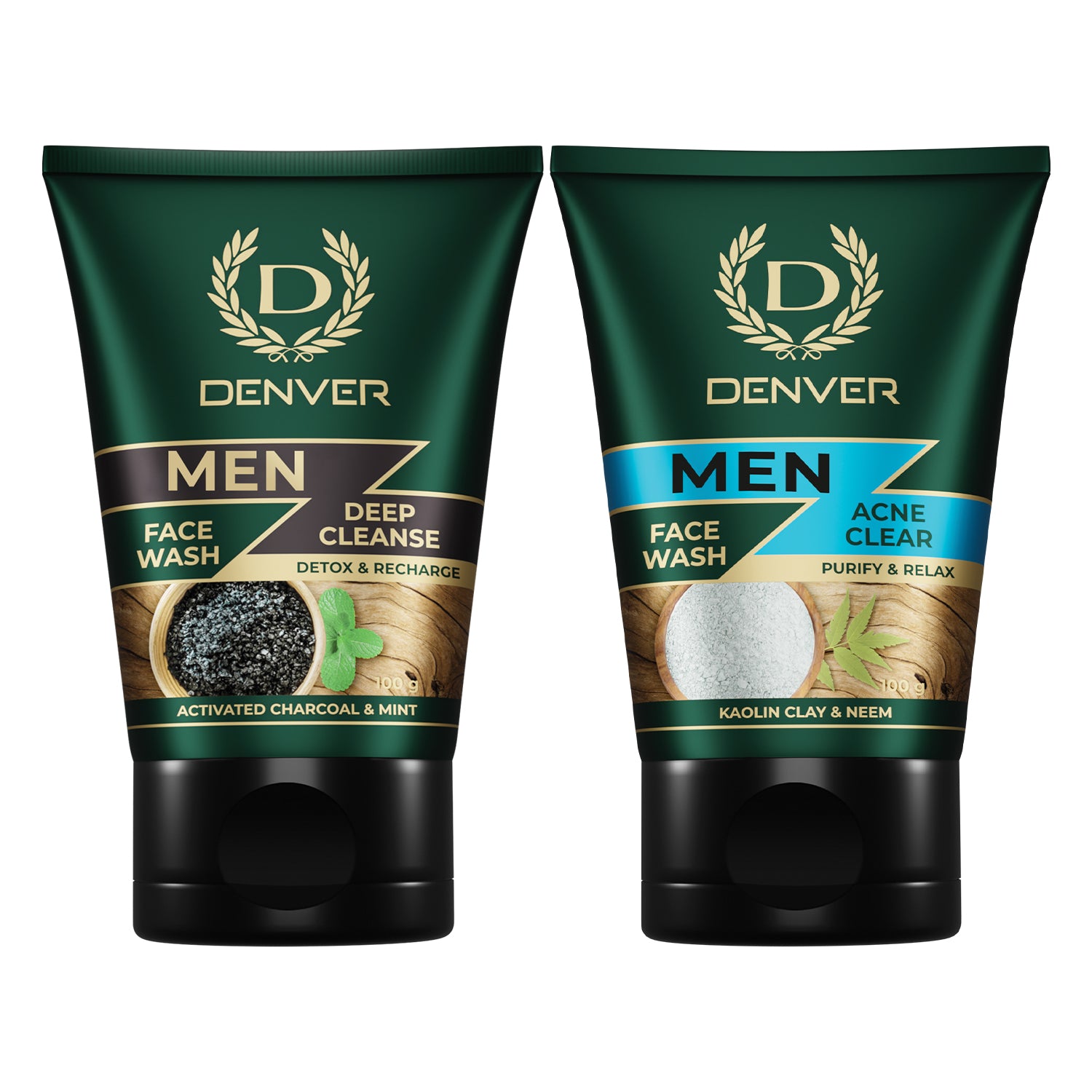 Pack of 2 Face Wash (Deep Cleanse + Acne Clear) - 100gm Each | DENVER -SALE