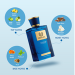 Oceanic fresh fragrance evokes woody and musky notes that add bright and fresh touch to the aroma. The lush fragrance is an unusual combination of the elements that exudes elegance & eventually unfolds into the world of power and class.