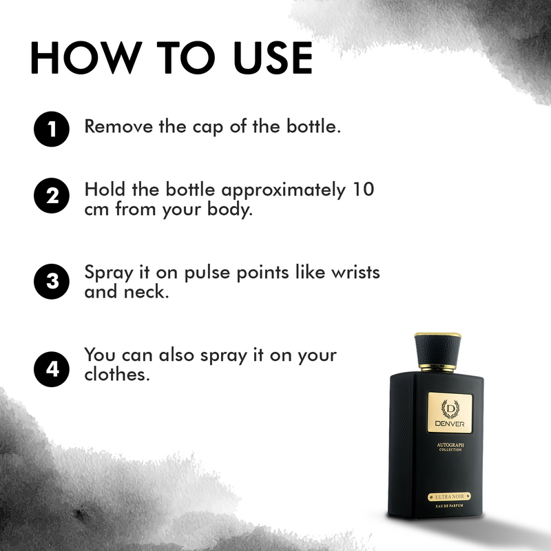 Shake the bottle well before use. Hold 15cm away from pulse points. Find your pulse points - wrists, neck, chest. Spray lightly on each point.