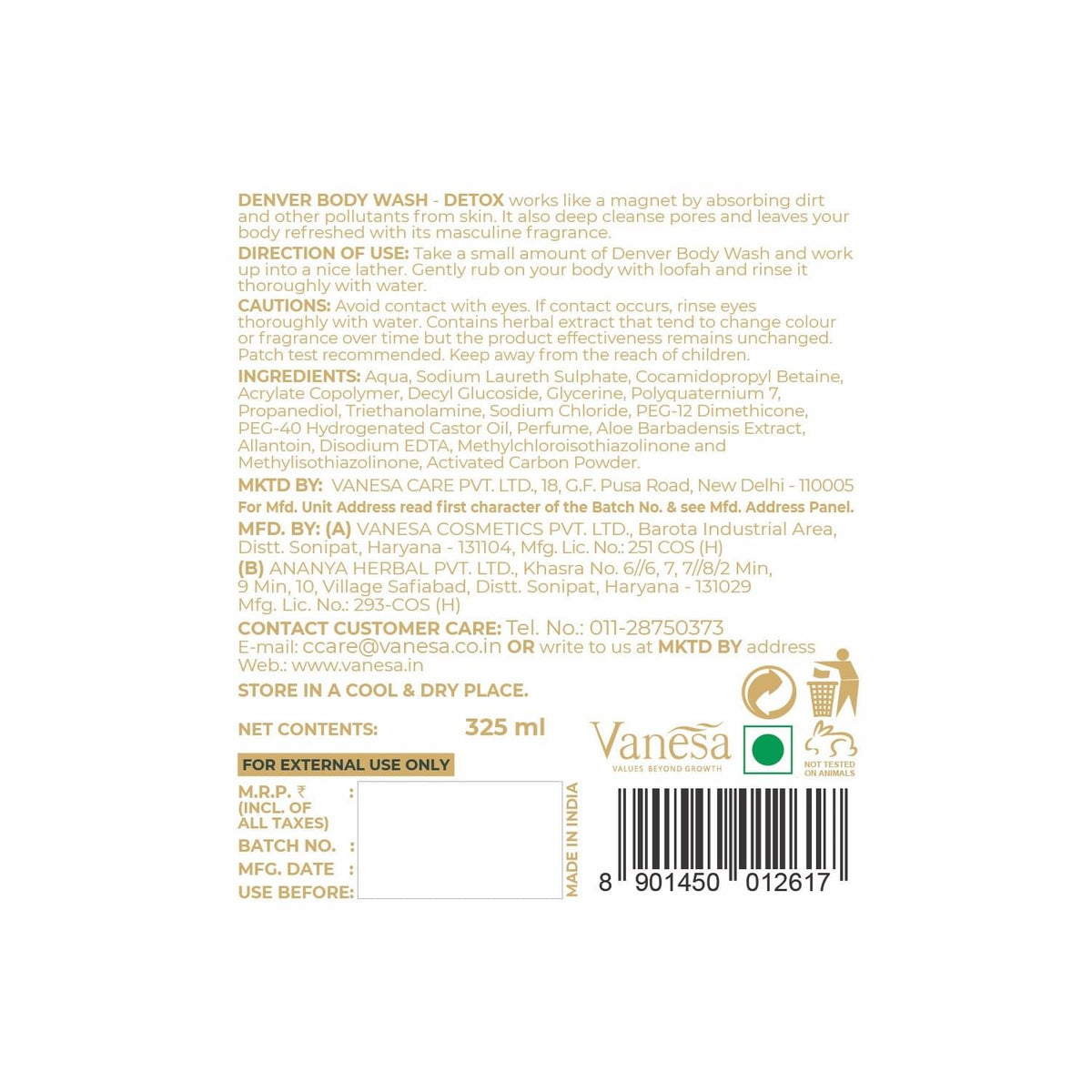 Denver Detox Body Wash Back Side