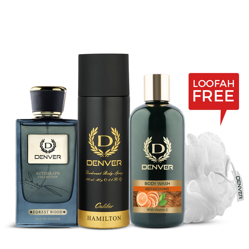 Denver Gift Pack Autograph Collection Forest Wood |  Bodywash Refreshing with Loofah | Hamilton Caliber 200ml