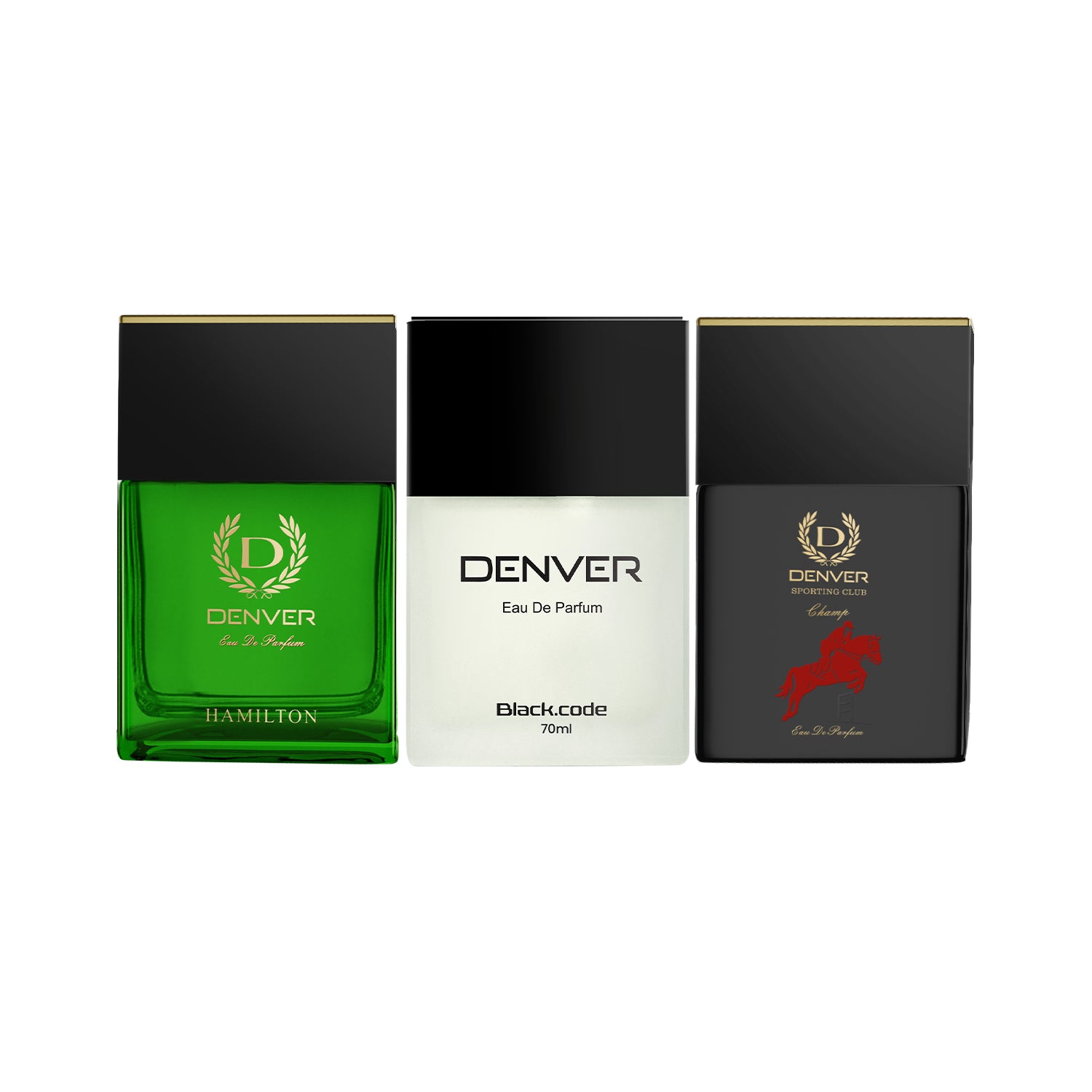 Pack of 3 Perfumes (Hamilton + Champ + Black Code) - 70ml Each | DENVER