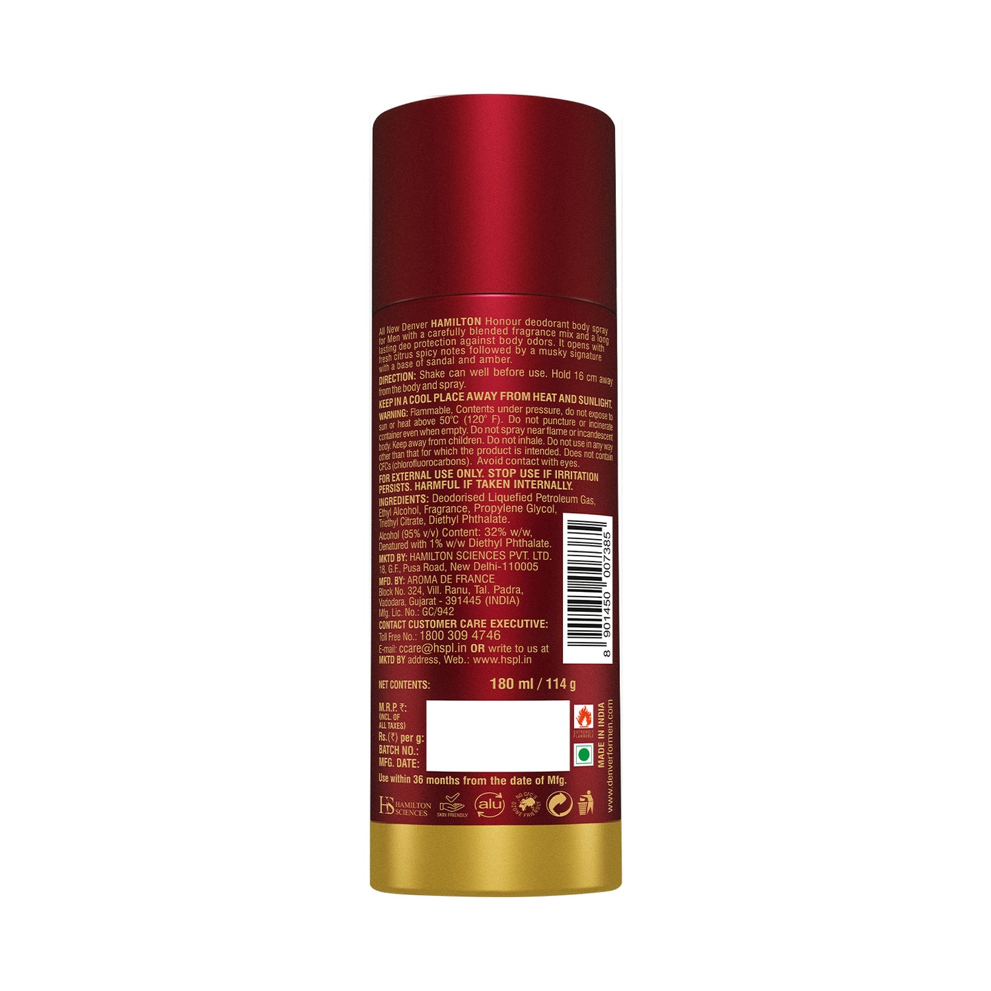 Honour Deodorant 180ml - Back Image