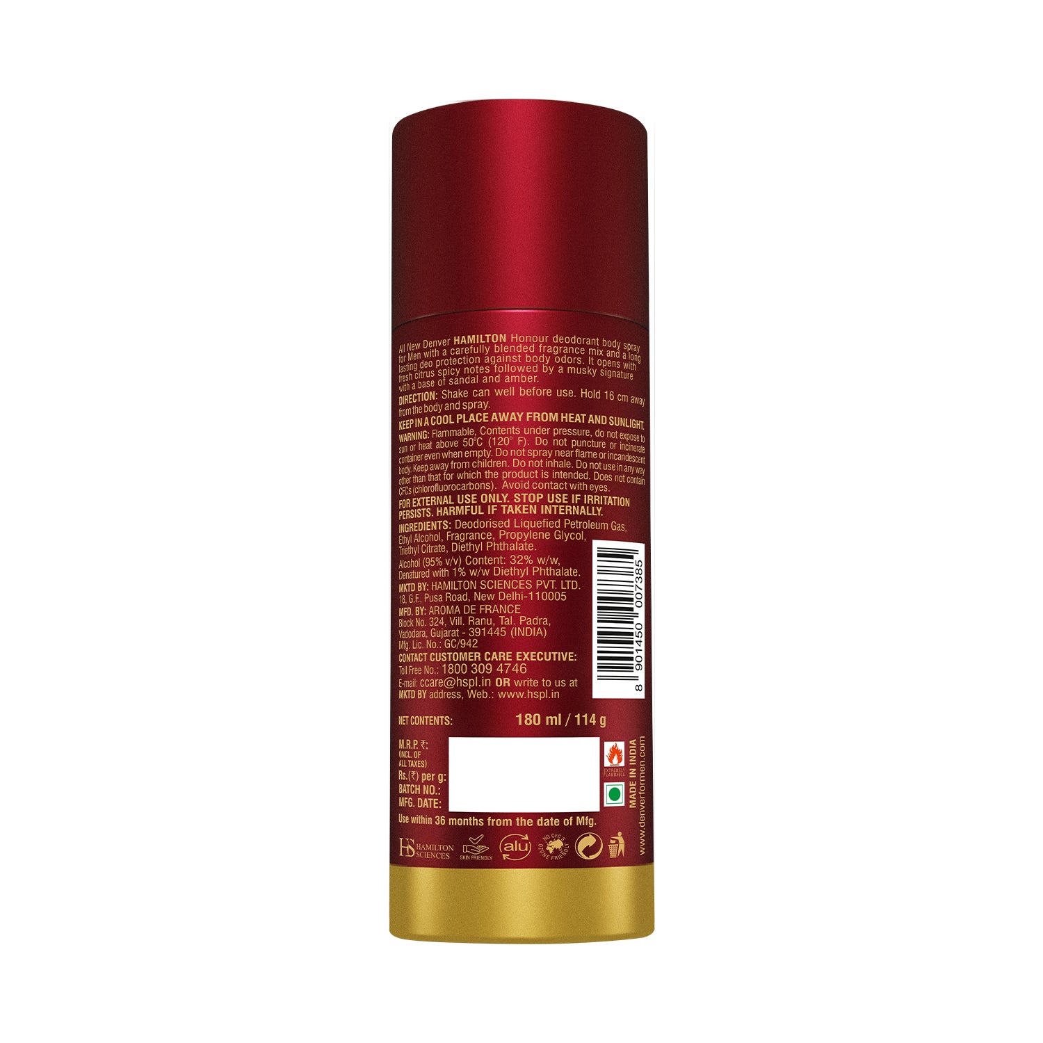 Honour Deodorant 180ml - Back Image